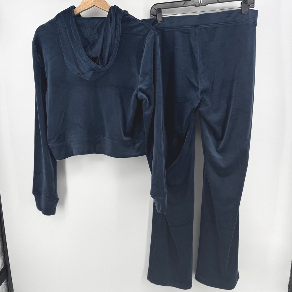 $199 Juicy Couture Large OG Bling Regal Blue Velour Tracksuit Hoodie Pant Set - Picture 2 of 7